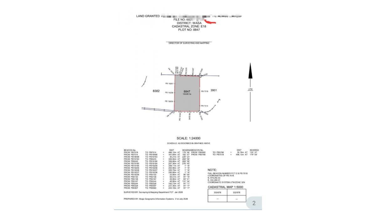 100.99 Hectares C of O Bulk Land for Sale at Apo Wasa, Abuja