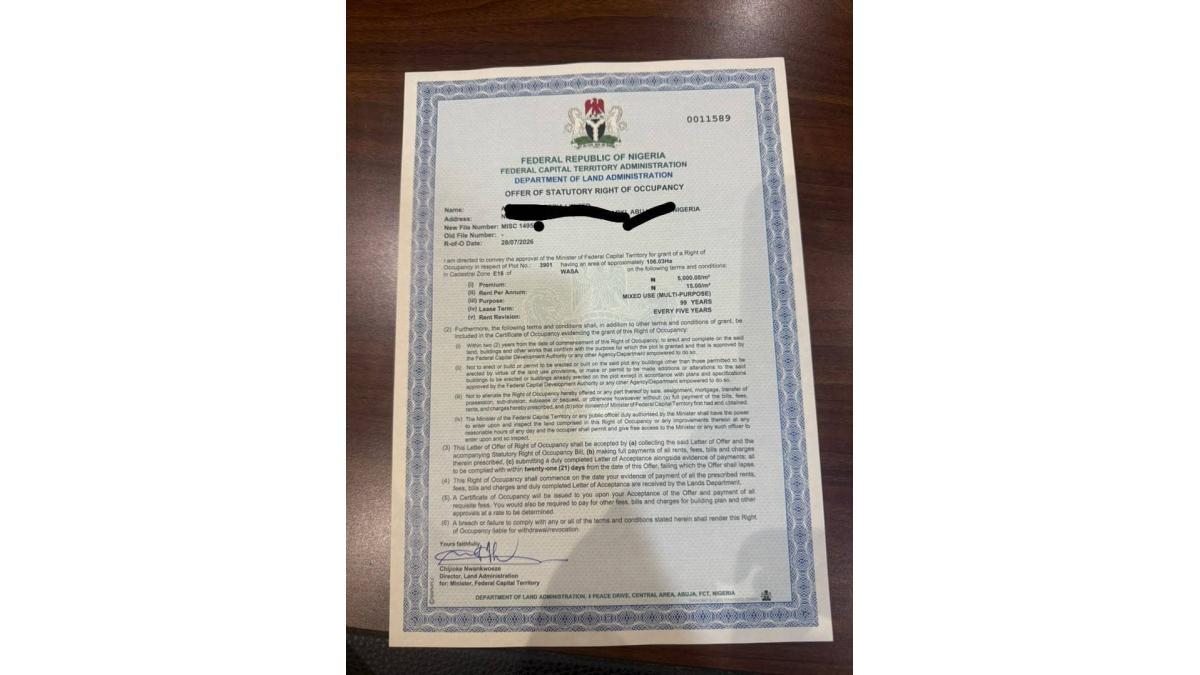 Distress Sale: 106.03 Hectares Mixed-Use Development Land at Wasa District, Abuja